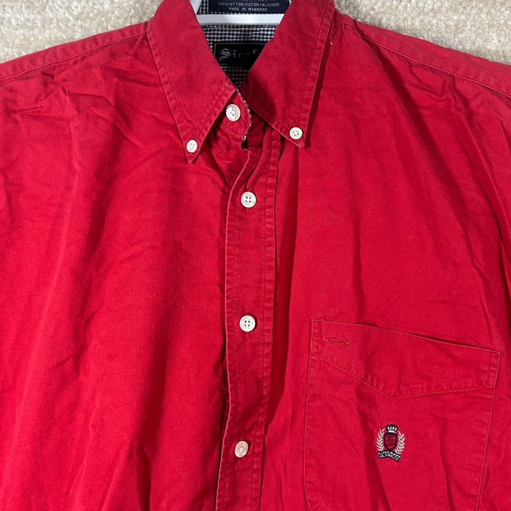 Siegfried Mens 90s Preppy Button Down Shirt Red Small Embroidered Crest Logo